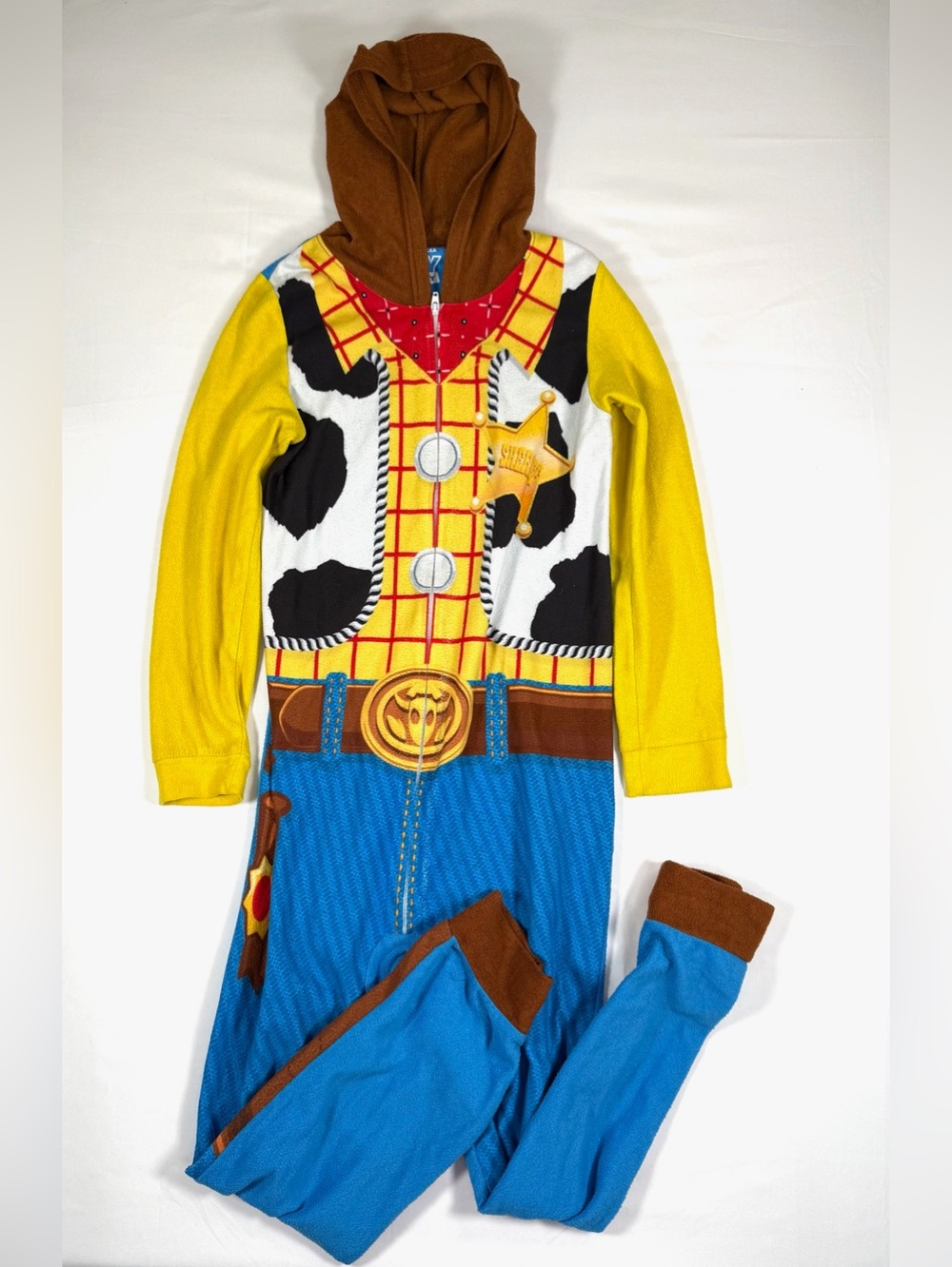 DISNEY PIXAR Toy Story 4 Woody Hooded Fleece One Piece Pajamas Boys Size L